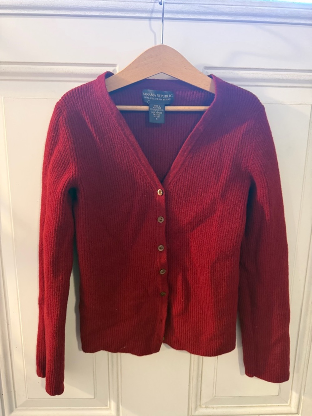 Banana Republic Crimson Red V-Neck Button Cardigan